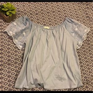 H&M blue + lace off the shoulder top!!